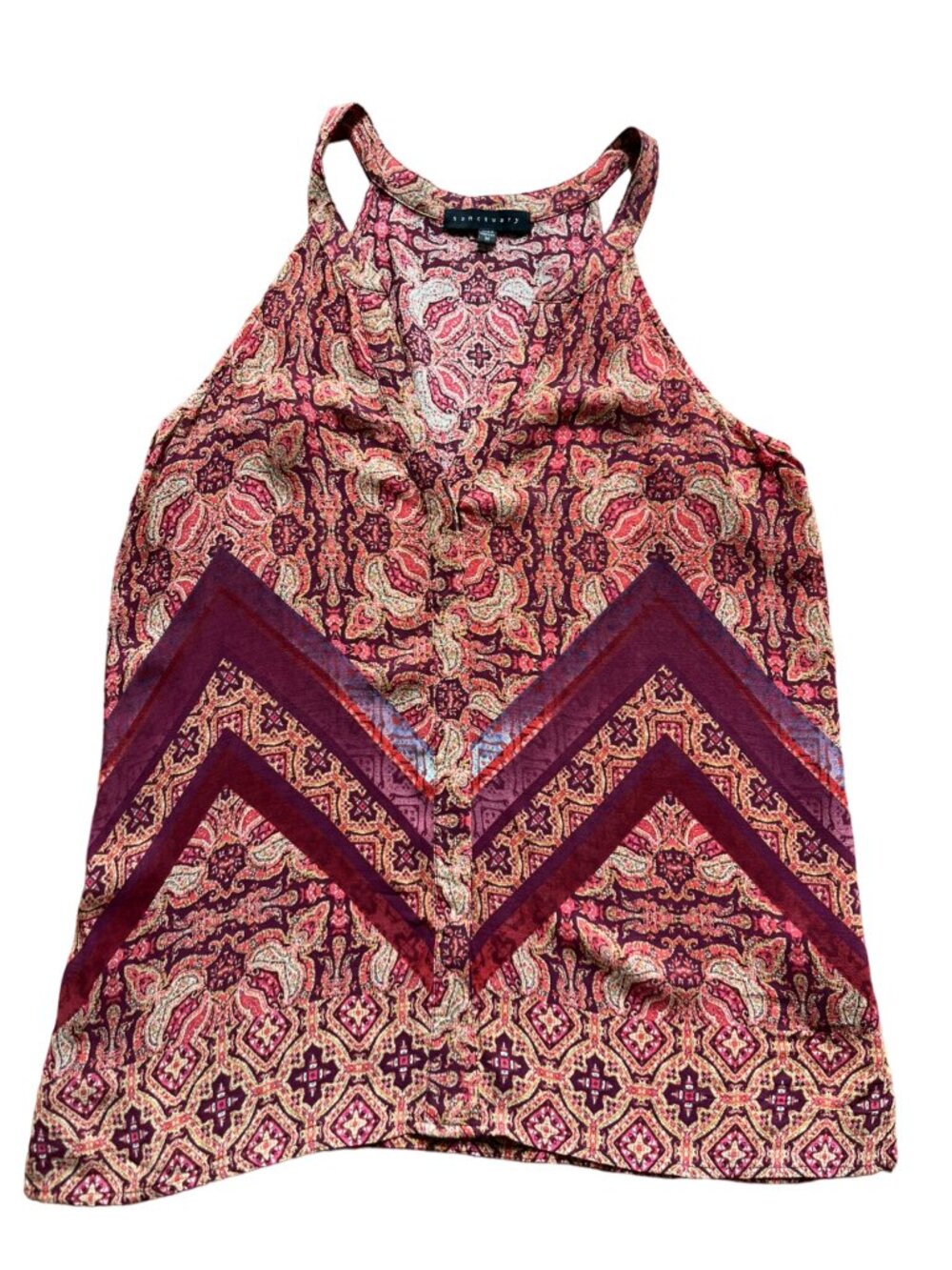 Sanctuary Women V-Neck Tank Halter Paisley Floral Boho Chic Gypsy Coquette Med